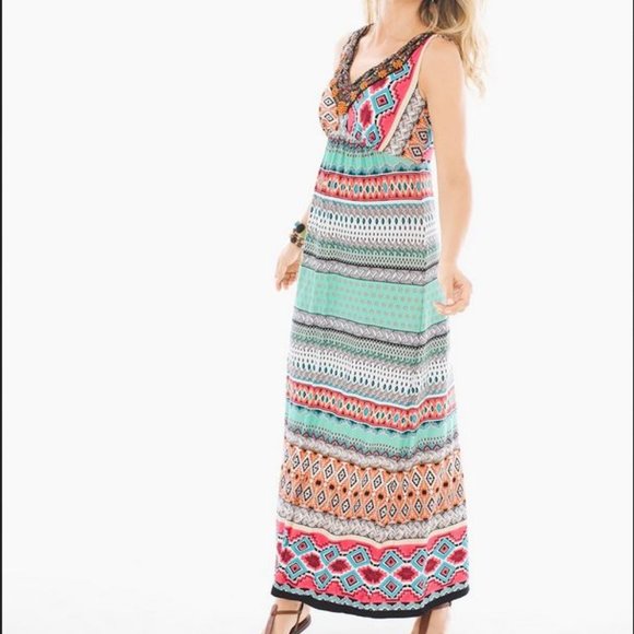 CHICO'S Multi-Print Embellished Maxi Dress - Small - Picture 13 of 16